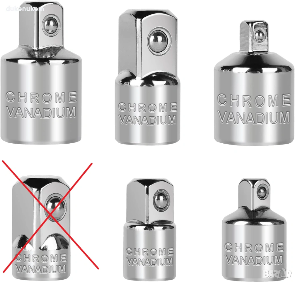 Комплект адаптери за вложки 1/4", 3/8", 1/2" – 5 броя Cr-V стомана, снимка 1