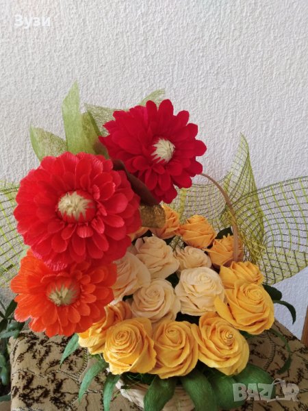 Кошница с цветя от хартия, снимка 1