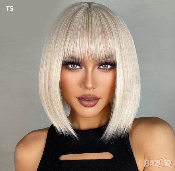 Уникална къса руса перука с бретон, снимка 1