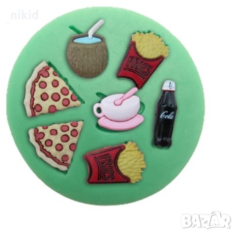 fast food храна пица чипс кафе сок силиконов молд декорация украса фондан торта мъфини и др, снимка 1