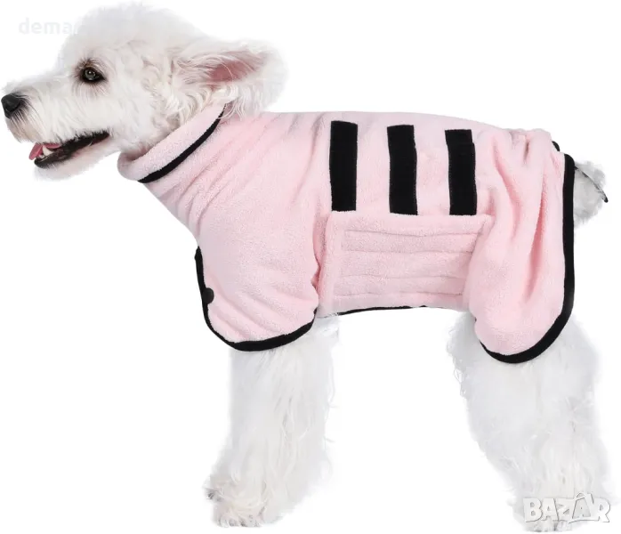 Poseca Хавлиен халат за кучета с регулируема яка и талия, супер абсорбиращ, розов, XL, снимка 1