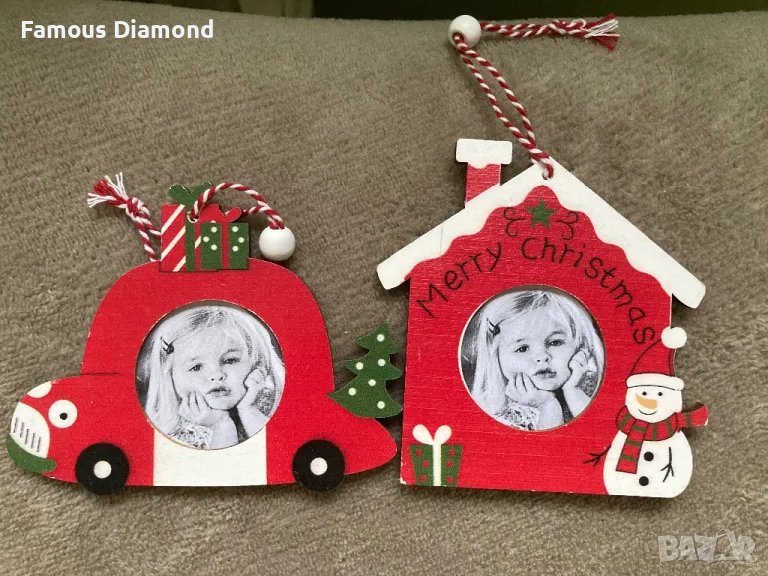 Коледна дървена играчка за снимка за елха, снимка 1