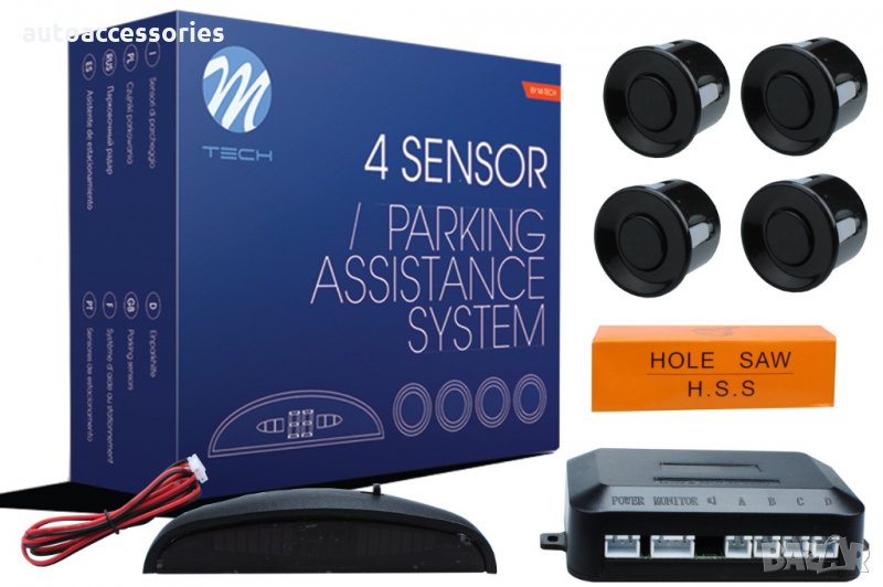 3000051274 Парктроник M-TECH Parking sensor комплект, 4 ултразвукови черни сензора компактен дисплей, снимка 1