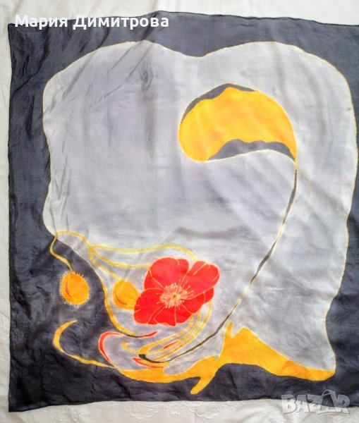 Копринен рисуван шал 90/85, снимка 1