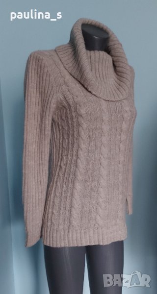 Вълнен пуловер с плетеници и поло яка , снимка 1
