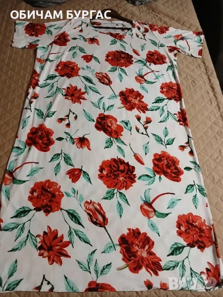 НОВА 4xl раз.58 ПРЕКРАСНА ЛЯТНА БЯЛА РОКЛЯ С ЧЕРВЕНИ ЦВЕТЯ, снимка 1