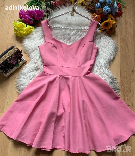 Розова рокля с гол гръб и панделка, снимка 1