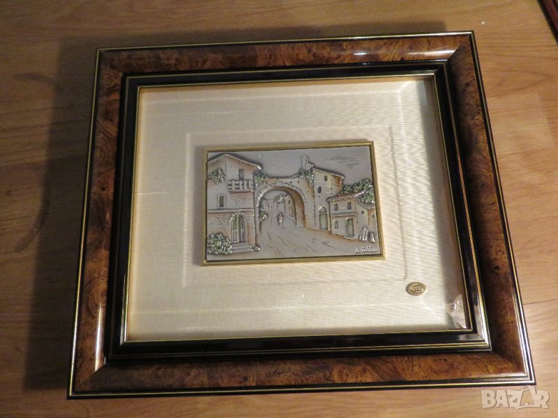 голяма стара сребърна картина ,, по старите пътеки към храма  ,,  с маркировка за сребро ( 925), снимка 1