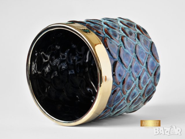 Саксия с шарка паунови пера / Подарък за дома / Декоративна саксия, снимка 5 - Декорация за дома - 40513179