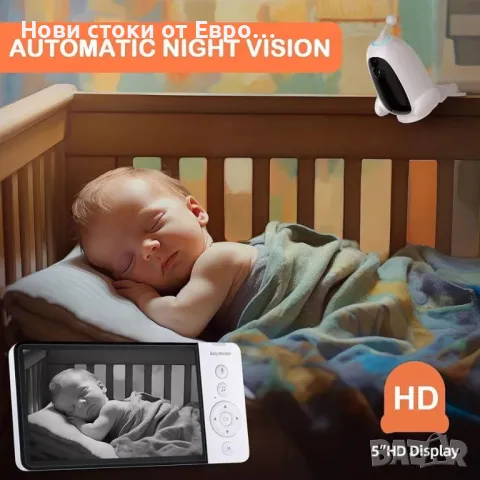 5-инчов WiFi бебефон HD видео с камера и аудио,сензор за стайна темпер,автоматично нощно виждане, снимка 6 - Бебефони - 49629982