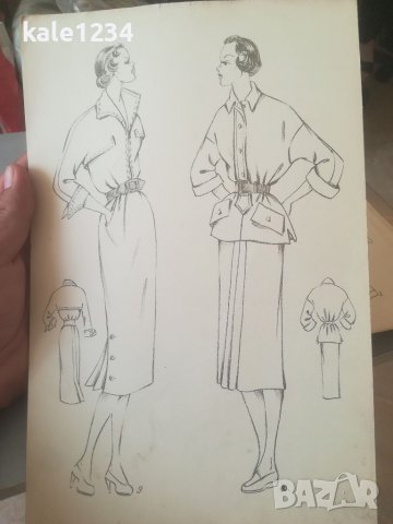 Графика. Ретро мода. Дизайнерски модели. Ръчно рисувани. Картина. Облекла. , снимка 2 - Антикварни и старинни предмети - 37542790