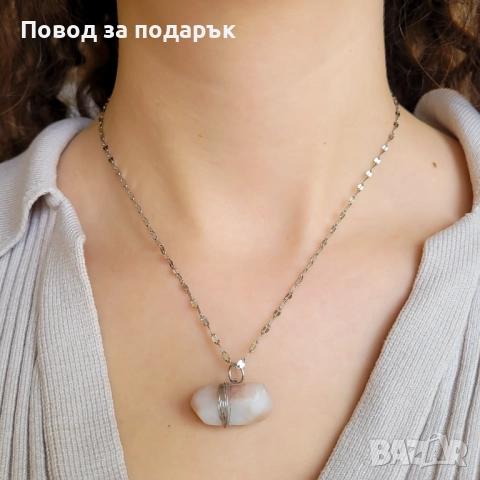 Колиета от неръждаема стомана и естествен кварц , снимка 4 - Колиета, медальони, синджири - 52660849