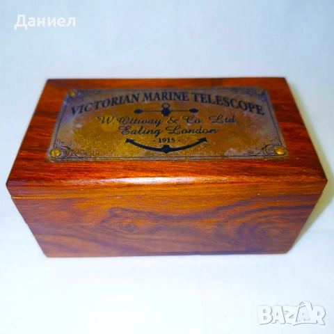 Бронзов ретро далекоглед в дървена кутия – стил „пиратски“, снимка 2 - Други - 52028999