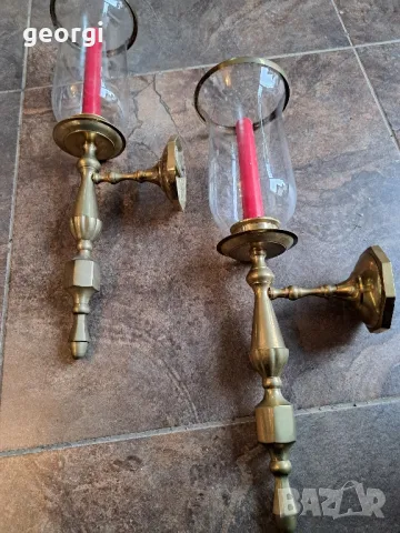 два масивни бронзови свещника за стена 7/2, снимка 2 - Декорация за дома - 49778938