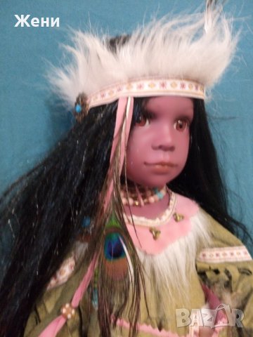 Красива порцеланова / керамична кукла индианка 60 см, снимка 9 - Кукли - 44015821