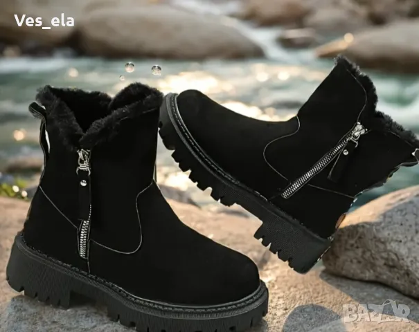 нови черни подплатени къси ботуши с цип отстрани, снимка 11 - Дамски ботуши - 48650150