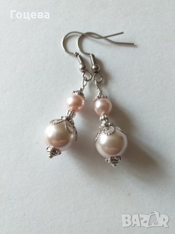 Изящни обици с нежни розови кристални перли и орнаменти в цвят Сребро , снимка 6 - Обеци - 32642418