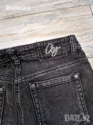 Диамантени Блестящи Тъмно Сиви Дънки с Фасетирани Сребристи и Черни Камъчета, снимка 9 - Дънки - 51006666