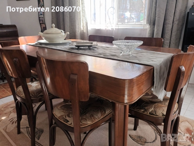 Старинна маса за хранене с шест стола, снимка 2 - Антикварни и старинни предмети - 52910014
