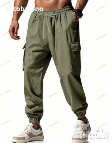 Мъжки ленени ежедневни спортни панталони с маншети и с множество джобове, 4цвята , снимка 2 - Панталони - 50677986