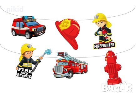 пожарникар Пожарна Пожарникарска кола кран на въже Парти Гирлянд Банер Флаг, снимка 2 - Други - 43795044