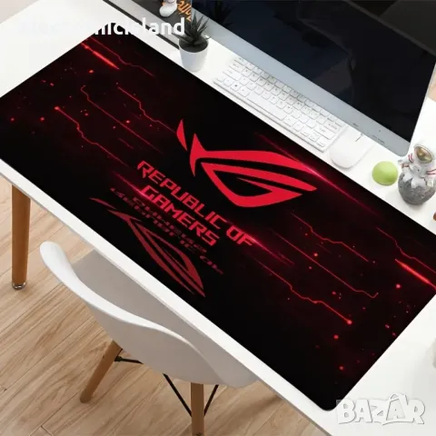 ROG Голяма удължена подложка за мишка пад pad и клавиатура опора за китката неплъзгаща гумена основа, снимка 2 - Джойстици и геймпадове - 47945851