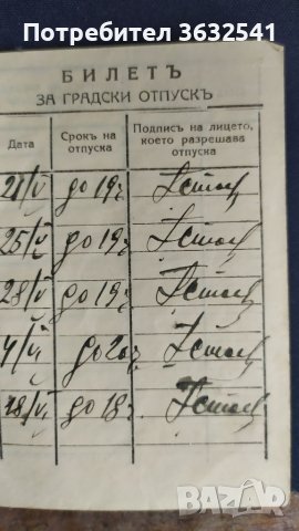 Продавам стар военен билет за градски отпуск от 1933г., снимка 2 - Други ценни предмети - 40288825