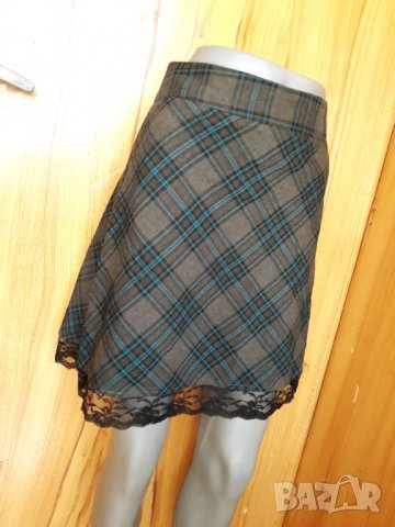 Сиво-синя карирана пола ниска талия с дантела ХЛ, снимка 2 - Поли - 32975788