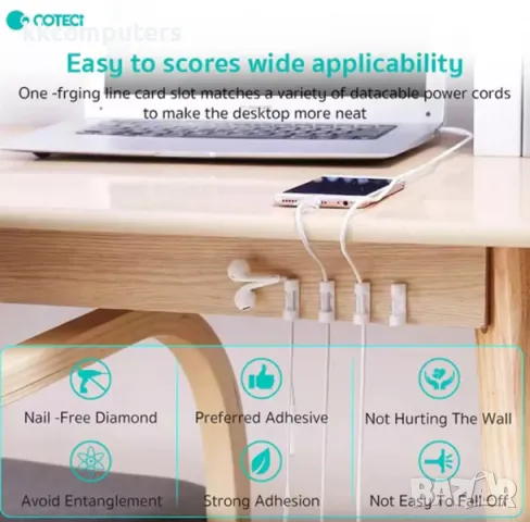 Coteci Фиксатор за кабел 20бр / Бял / Баркод : 2403644, снимка 3 - Селфи стикове, аксесоари - 47709117