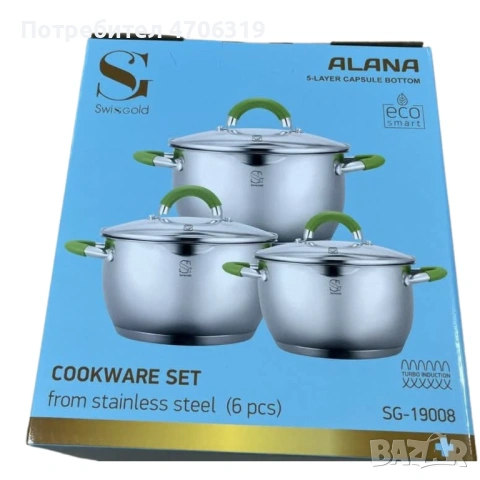 Комплект тенджери Swiss gold Alana -3 броя с капак от неръждаема стомана с 5  слойно капсулно дъно