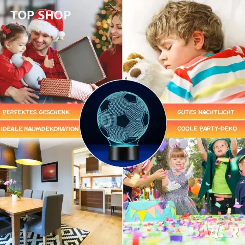 3D лампа многоцветна с достанционно - Футболна топка, снимка 4 - Детски нощни лампи - 48498328