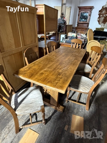 Масивна дъбова маса със столове - Рустик стил, снимка 6 - Маси - 52835147