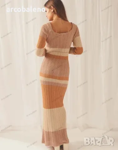 Плетена дамска рокля с кръгло деколте и отворени рамене с дълги ръкави, 2цвята , снимка 3 - Рокли - 47991169