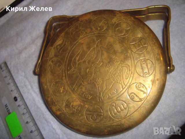 СТАРА АСТРОЛОГИЧНО ОРНАМЕНТИРАНА БРОНЗОВА ДЕКОРАТИВНА ЧИНИЙКА ЗОДИЯ ТЕЛЕЦ МАЙСТОРСКА РАБОТА 32243, снимка 8 - Антикварни и старинни предмети - 38258093