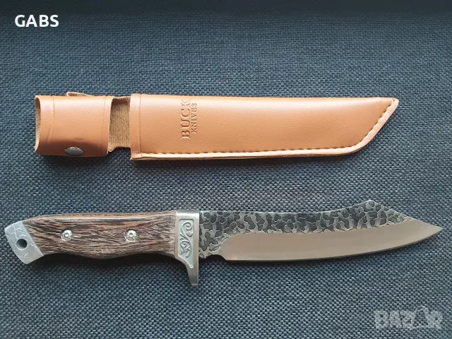 Ловен нож BUCK,фултанг,с дървена дръжка и кания, снимка 8 - Ножове - 49241627
