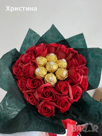Букет за свети Валентин , снимка 8 - Ръчно изработени сувенири - 53268345