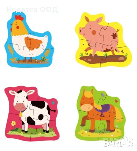 Бебешки пъзел, 4 селскостопански животни, (16 части)