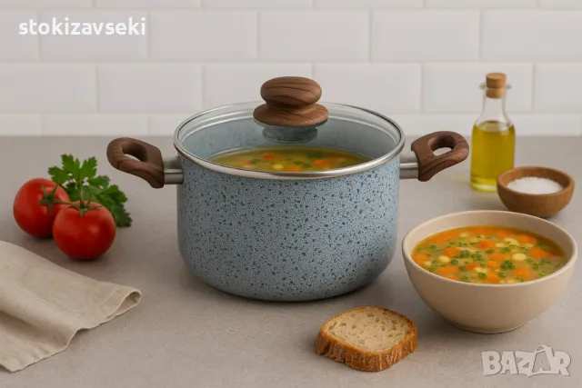 Тенджера Voltz Siena, Дълбока, Мраморно каменно керамично покритие, Светло сив, снимка 1