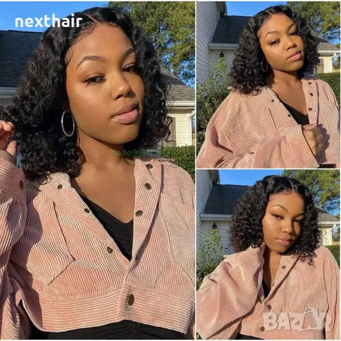 Естествена къса черна афро къдрава перука с дантела лейс фронт, снимка 3 - Аксесоари за коса - 47940853