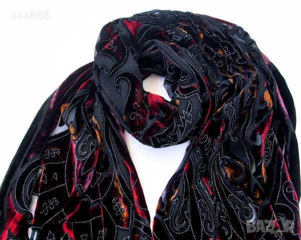 Луксозен дамски шал коприна кадифе 180 х 50см, снимка 2 - Шалове - 39586248