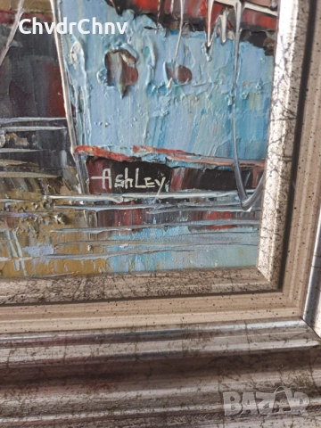 Ashley 74х64см/голяма картина масло върху платно/морски пейзаж/пристанище-рибарски кораби, снимка 9 - Картини - 52548497