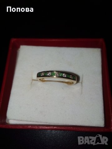 Златен пръстен с диаманти и изумруди