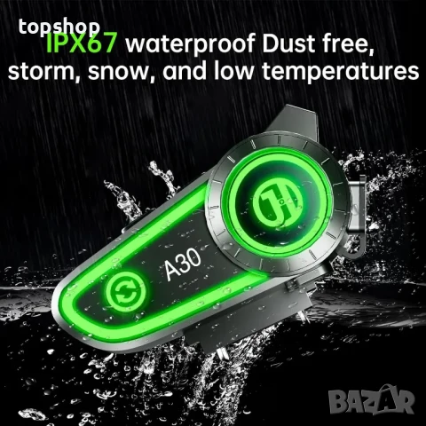 Говорител за Мотоциклетна Каска A30, Bluetooth, IPX67, гласов асистент, Type-C, 1200mAh батерия, снимка 6 - Аксесоари и консумативи - 50555787