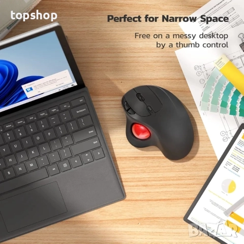 Нова Безжична мишка с тракбол Nulea M501, ергономична, с презареждаща се батерия, лесно управление.., снимка 5 - Клавиатури и мишки - 51636358