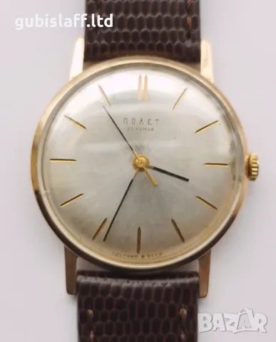 Стар часовник Полет, златен, 14К, 583, СССР, диам. 33 мм, снимка 7 - Луксозни - 49933970