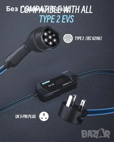 Ново Преносимо Type 2 EV зарядно 3.3kW 5M кабел UK щепсел електромобил, снимка 3 - Друга електроника - 49074274