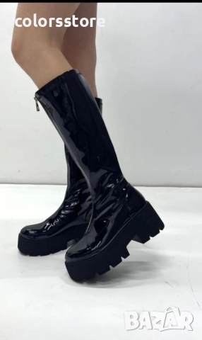 Ботуши на платформа - черен лак - BG10 , снимка 3 - Дамски ботуши - 51621068