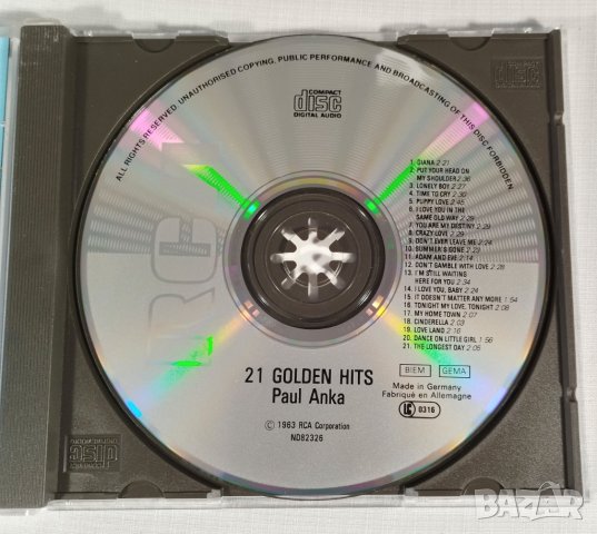 PAUL ANKA - 21 Hits - CD - оригинален диск, снимка 4 - CD дискове - 43718175