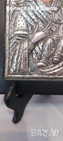 Стара гръцка икона на Богородица с Младенеца. Сребърна 950. Перфектно състояние., снимка 2 - Икони - 50756717