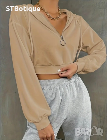 🌟 STBoutique — Дамско худи „Half-Zip“ с връзки на качулката, снимка 5 - Якета - 51980993